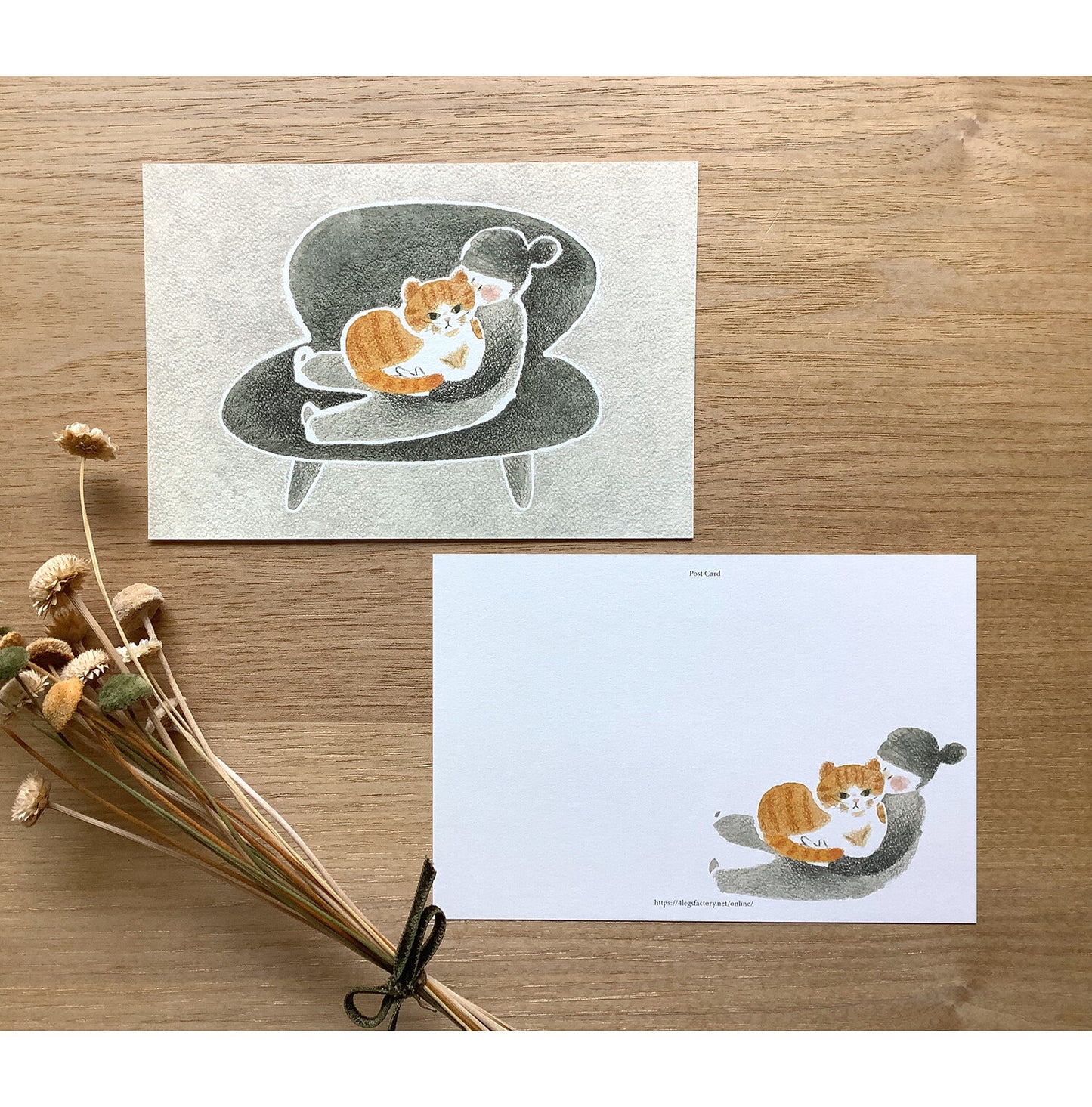 4 legs Postcard Us and the Cat