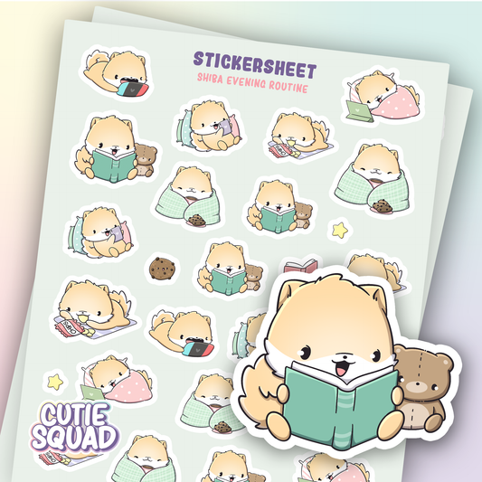 CutieSquad Sticker Sheet Shiba Evening Routine