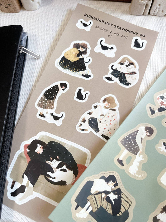 Kuboandlucy Kathryn and her Cat Sticker Sheet | 2 designs V1