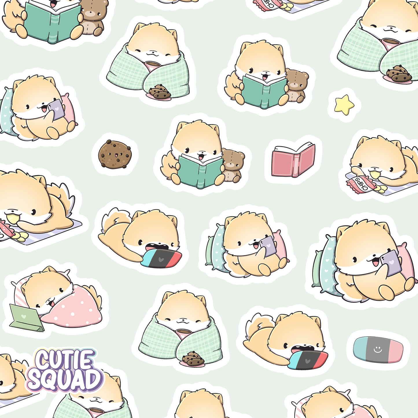 CutieSquad Sticker Sheet Shiba Evening Routine