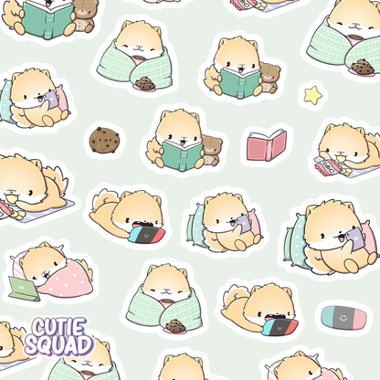 CutieSquad Sticker Sheet Shiba Evening Routine