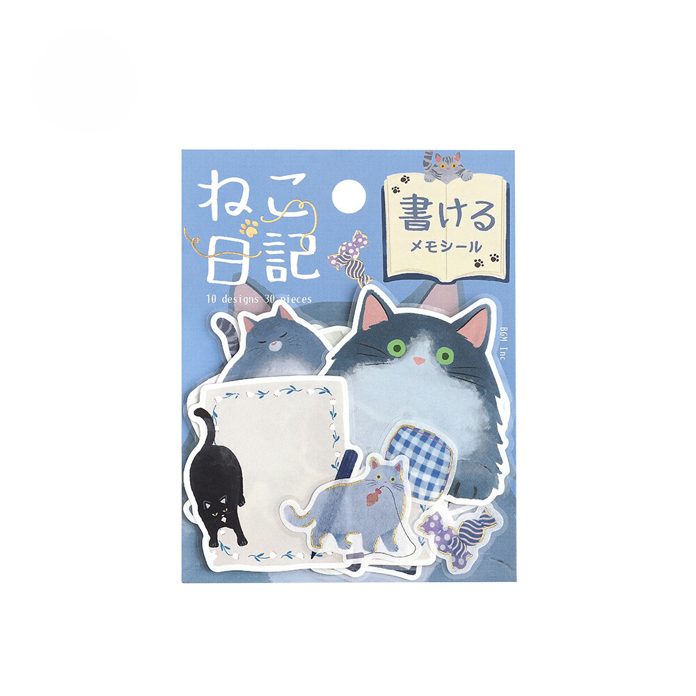 BGM Memo Sticker Cat Diary Blue
