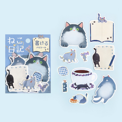 BGM Memo Sticker Cat Diary Blue