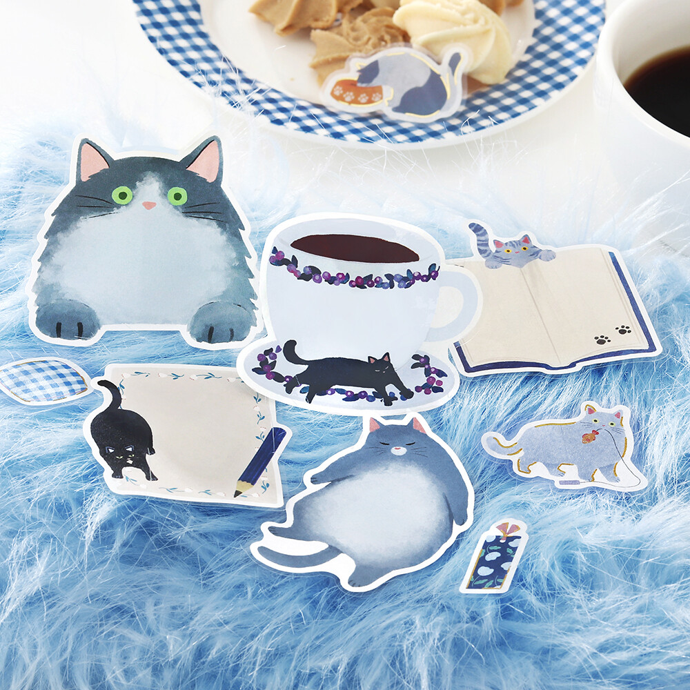 BGM Memo Sticker Cat Diary Blue
