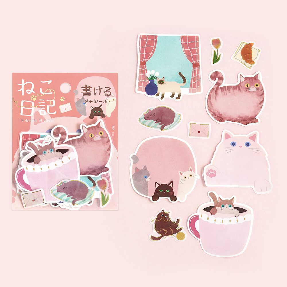 BGM Memo Sticker Cat Diary Pink