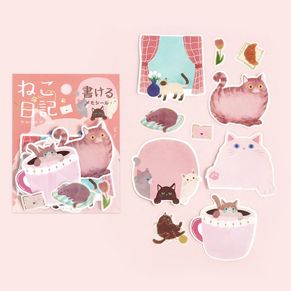 BGM Memo Sticker Cat Diary Pink