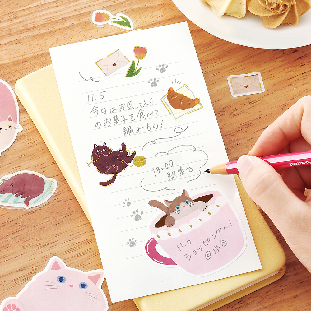 BGM Memo Sticker Cat Diary Pink