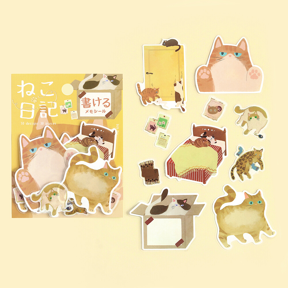 BGM Memo Sticker Cat Diary Yellow