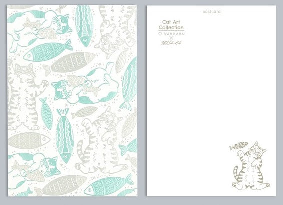 Postcard Rokkaku Cat Blue