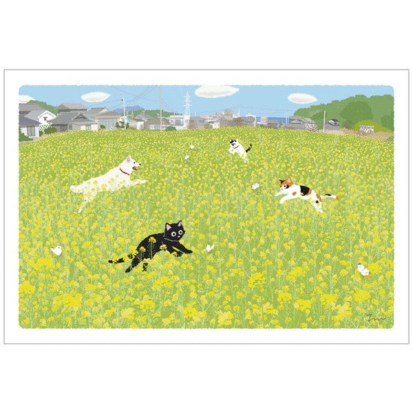 Postcard Tabi-Neko Blossom Dance