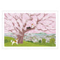Postcard Tabi-Neko Cherry Blossom on a Hill