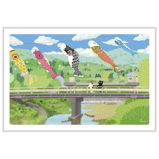 Postcard Tabi-Neko Fish in the sky