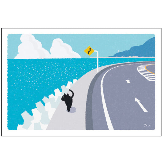 Postcard Tabi-Neko Summer Ocean View