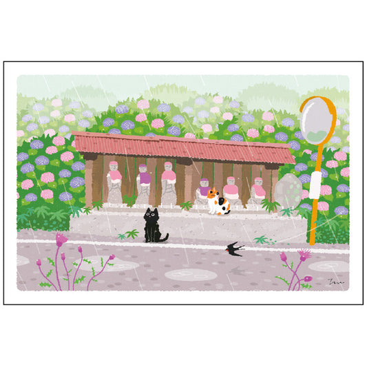 Postcard Tabi-Neko Summer Rain