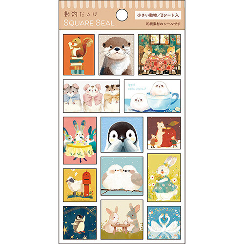 Square Seal Pine Box Sticker Sheet Small Animals