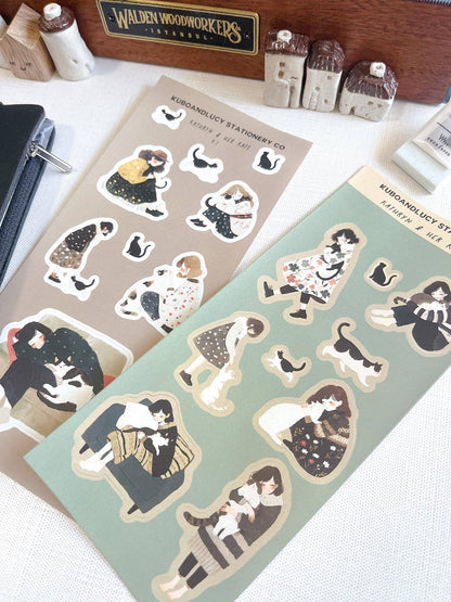 Kuboandlucy Kathryn and her Cat Sticker Sheet | 2 designs V1