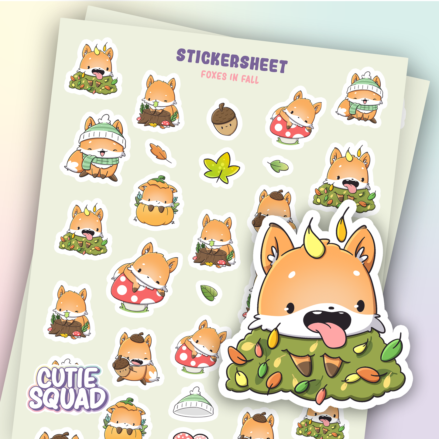 CutieSquad Sticker Sheet Foxes in Fall