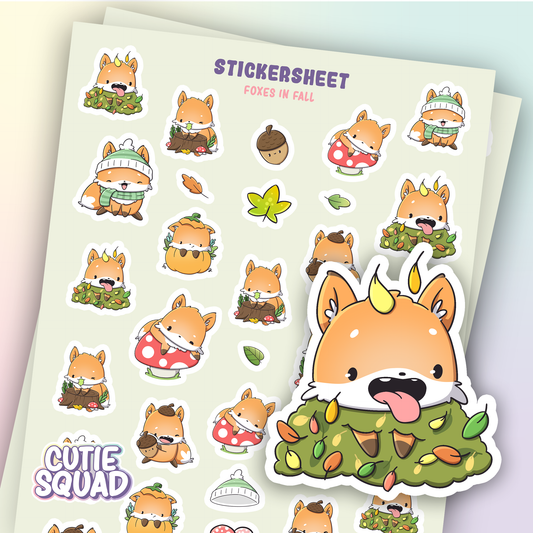CutieSquad Sticker Sheet Foxes in Fall