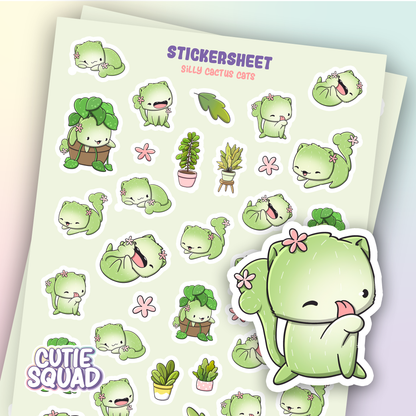 CutieSquad Sticker Sheet Silly Cactus Cats